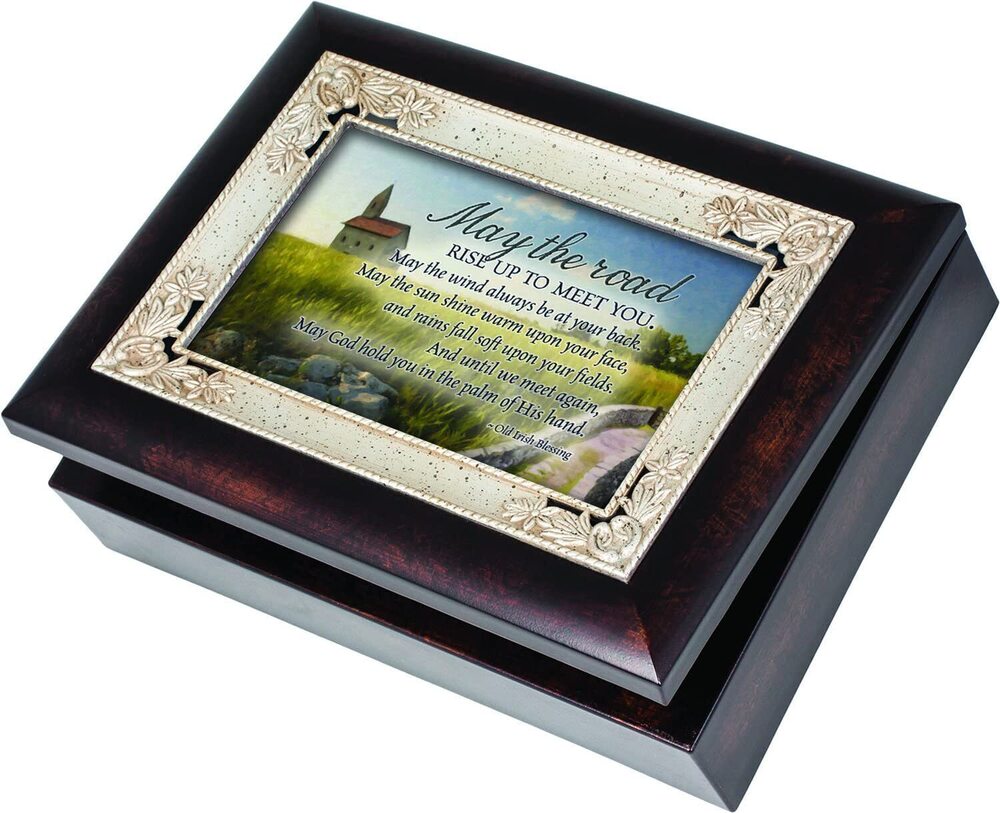 1843 Irish Blessing Road Rise Up Burlwood Jewelry Music Box Plays When